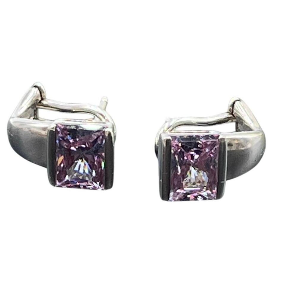 JJJ‎ Thailand Sterling Silver Light Tanzanite Omega Closure Pierced Earrings